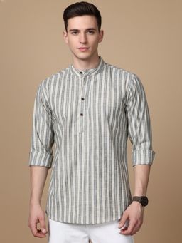Jompers - Grey Cotton Blend Grey Striped Short Kurta