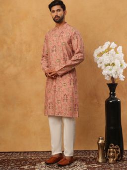 Jompers - Peach Traditional Foil Printed Kurta Pyjama
