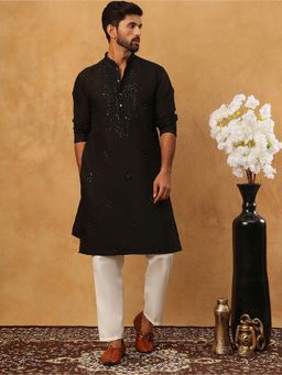 Jompers - Black Silk Blend Embroidered Kurta Pyjama Set