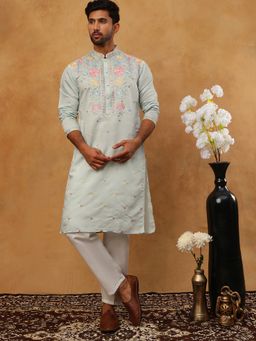 Jompers - Blue Silk Blend Embroidered Kurta Pyjama
