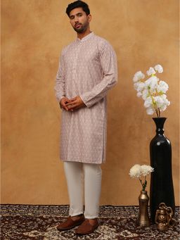 Jompers - Beige Cotton Blend Printed and Embroidered Kurta Pyjama
