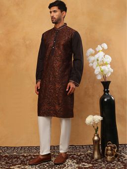 Jompers - Brown Silk Blend Embroidered Kurta Pyjama