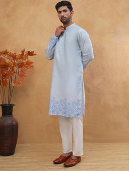 Jompers - Blue Cotton Blend Printed Kurta Pyjama