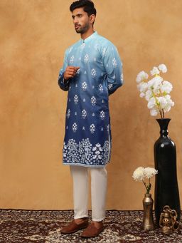 Jompers - Blue Printed Cotton Blend Kurta Pyjama Set