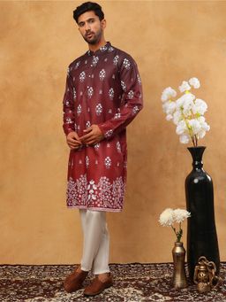 Jompers - Maroon Printed Cotton Blend Kurta Pyjama Set