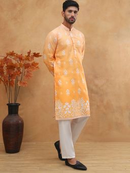 Jompers - Orange Printed Cotton Blend Kurta Pyjama Set
