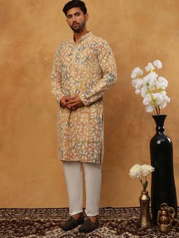 Jompers - Mustard Printed and Embroidered Kurta Pyjama Set