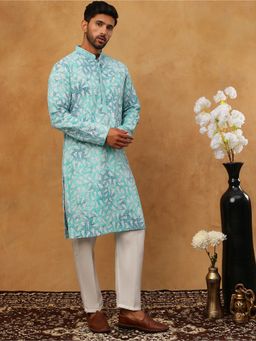 Jompers - Blue Printed and Embroidered Kurta Pyjama Set