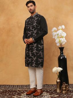 Jompers - Black Embroidered Silk Blend Kurta Pyjama Set