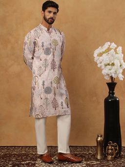 Jompers - Pink Printed Cotton Blend Kurta Pyjama with Thread Work