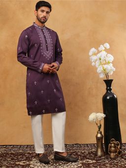 Jompers - Purple Festive Wear Silk Blend Embroidered Kurta Pyjama