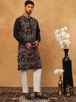 Jompers - Black Premium Silk Blend Embroidered Kurta Pyjama