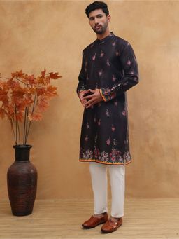 Jompers - Black Cotton Blend Printed Straight Kurta Pyjama