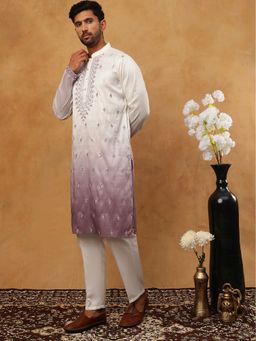 Jompers - White Festive Wear Silk Blend Embroidered Kurta Pyjama