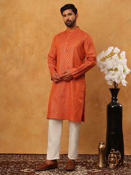 Jompers - Orange Festive Cotton Blend Printed Kurta Pyjama Set