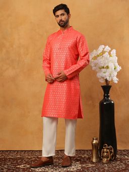 Jompers - Peach Festive Cotton Blend Printed Kurta Pyjama Set