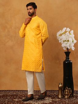 Jompers - Yellow Festive Cotton Blend Printed Kurta Pyjama Set