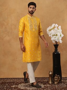 Jompers - Mustard Festive Rubber Print Kurta Pyjama