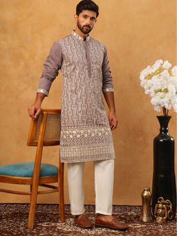 Jompers - Purple Classic Silk Blend Embroidered Kurta Pyjama Set