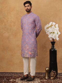 Jompers - Purple Festive Cotton Blend Printed Kurta Pyjama Set