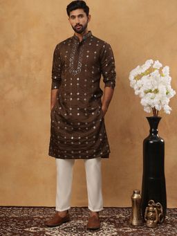 Jompers - Brown Festive Silk Blend Sequin Work Kurta Pyjama Set