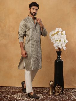 Jompers - Beige Luxury Silk Blend Thread Work Kurta Pyjama Set