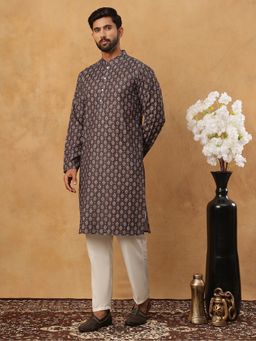 Jompers - Grey Festive Cotton Blend Printed Kurta Pyjama Set