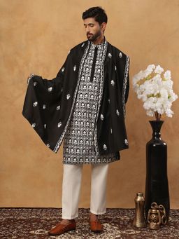 Jompers - Black Silk Blend Embroidered Kurta Pyjama Dupatta Set