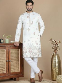 Jompers - Embroidered and Sequins White Kurta with Pyjama