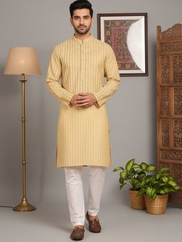 Jompers - Cotton Striped Beige Kurta with Pyjama