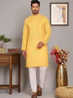 Jompers - Cotton Striped Yellow Kurta with Pyjama