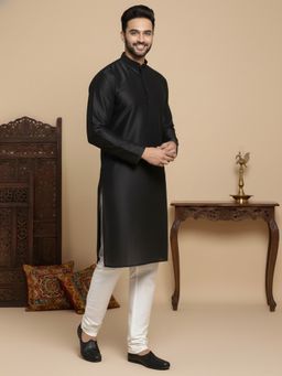 Jompers - Dupion Silk Black Kurta with Churidar