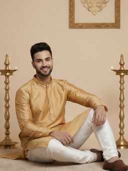 Jompers - Dupion Silk Gold Kurta with Churidar