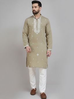 Jompers - Embroidered Brown Kurta with Pyjama