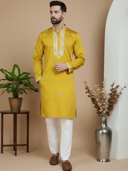 Jompers - Embroidered Mustard Kurta with Pyjama