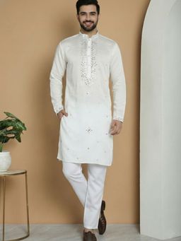 Jompers - Embroidered White Kurta with Pyjama