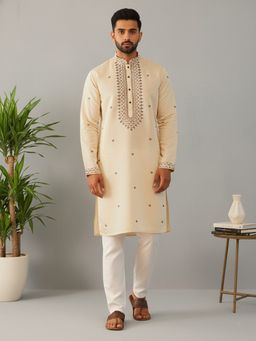 Jompers - Sequins Embroidered Cream Kurta with Pyjama