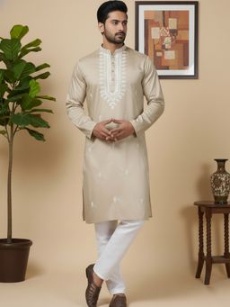 Jompers - Collar Embroidered and Sequin Beige Kurta with Pyjama