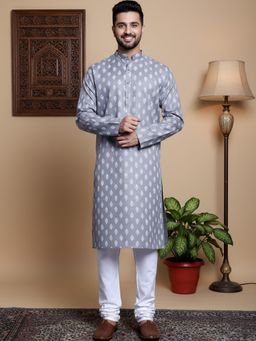 Jompers - Geometric Printed Grey Kurta with Pyjama