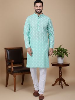 Jompers - Geometric Printed Green Kurta with Pyjama