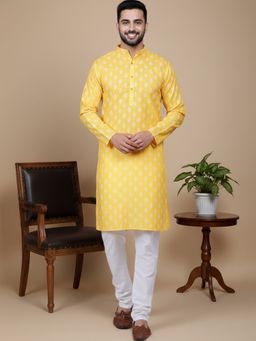 Jompers - Geometric Printed Yellow Kurta with Pyjama