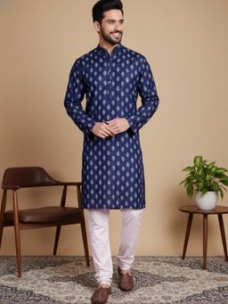 Jompers - Geometric Printed Navy Blue Kurta with Pyjama