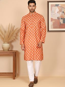 Jompers - Geometric Printed Orange Kurta with Pyjama