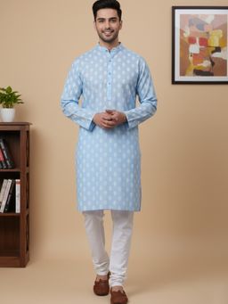 Jompers - Geometric Printed Blue Kurta with Pyjama