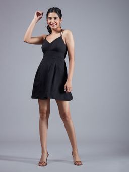 Twenty Dresses by Nykaa Fashion - Black Strappy V Neck Short Dress