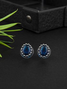 E2O - Self Design Silver Plated Stud Earring with Blue Colour Stone