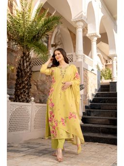 WOOMN - Moss Glow Cotton Kurta with Pant & Dupatta