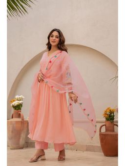 WOOMN - Peach Blossom Anarkali Kurta with Pant & Dupatta