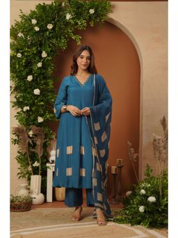 WOOMN - Teal Aura Pure Muslin Kurta with Pant & Dupatta