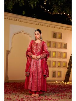 WOOMN - Blush Royale Flared Chanderi Kurta with Pant & Dupatta